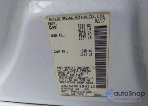 2017 Nissan Altima 2.5 Sv из США, поврежденный, VIN 1N4AL3AP3HC199215